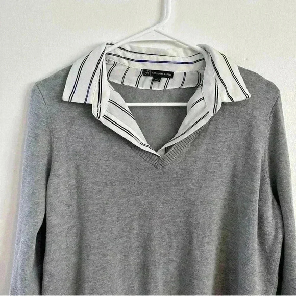 Adrianna‎ Papell Sweater Women's Large Layered V-Neck Grey Ivory Formal Casual - Picture 5 of 15